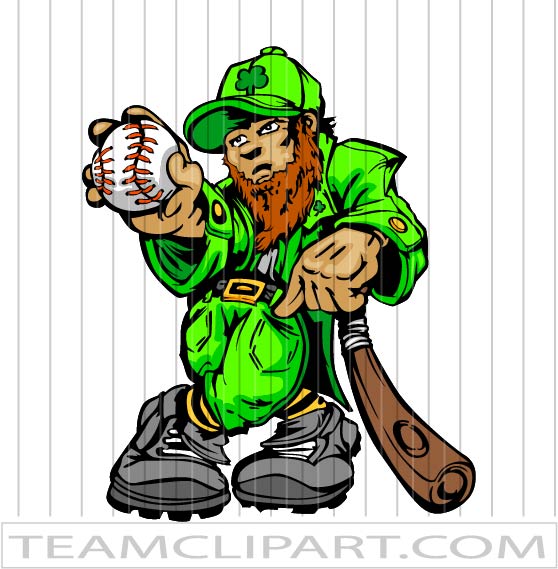 St Patricks Day Baseball Cartoon - Leprechaun