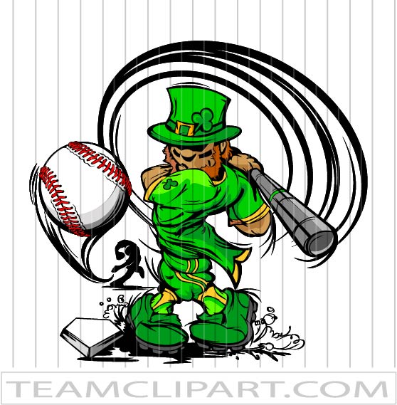 St Patricks Day Baseball Cartoon - Leprechaun