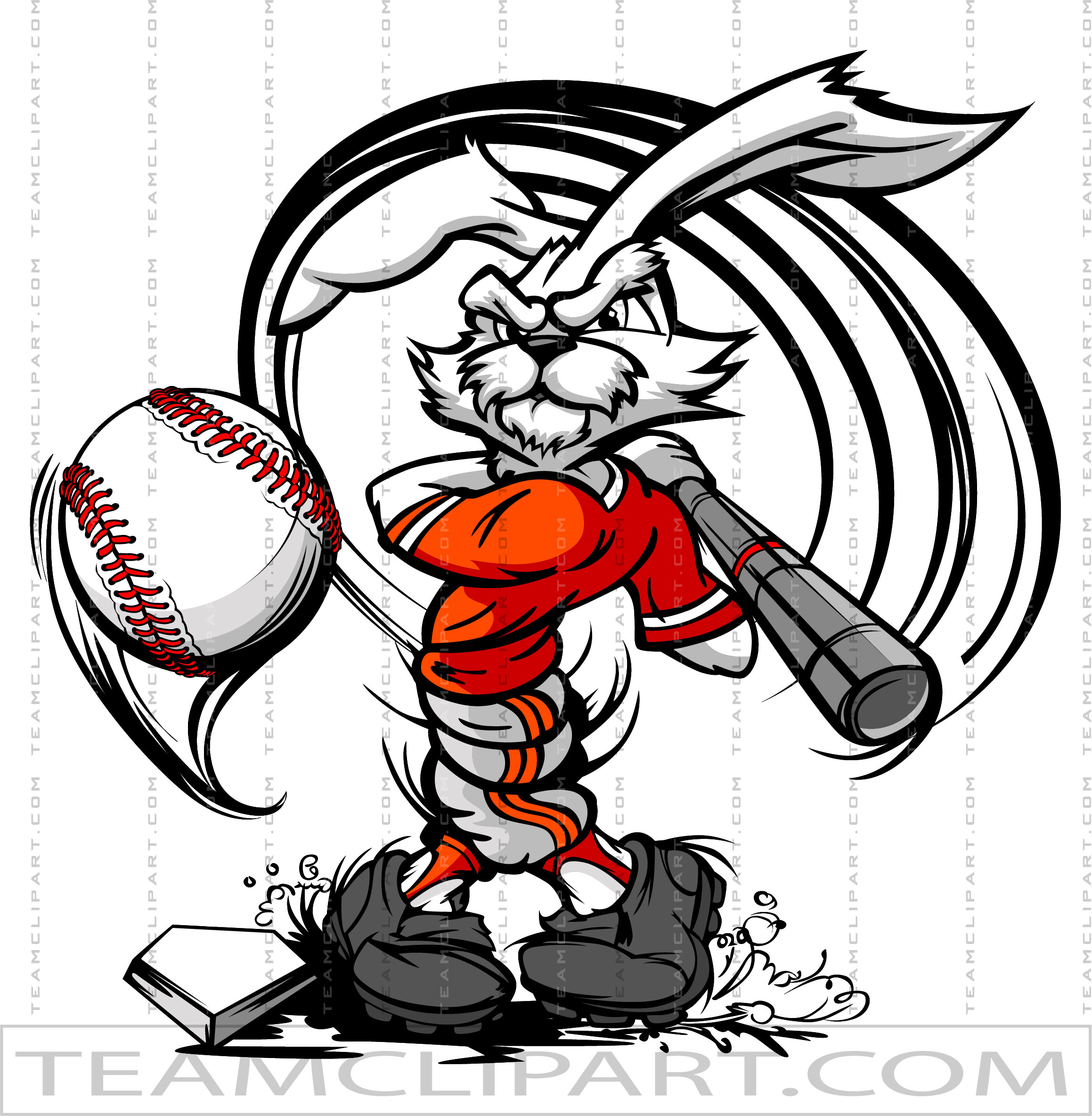 Dynamic Bunny Baseball Illustration